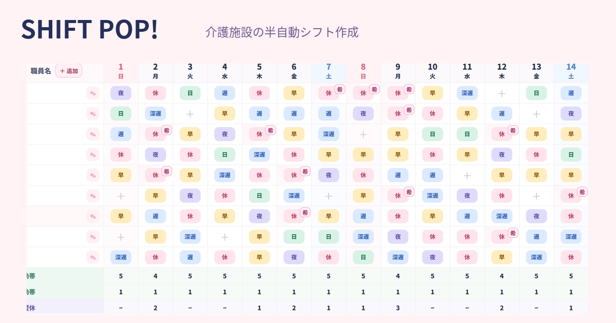 SHIFT POP! の実際の勤務表プレビュー