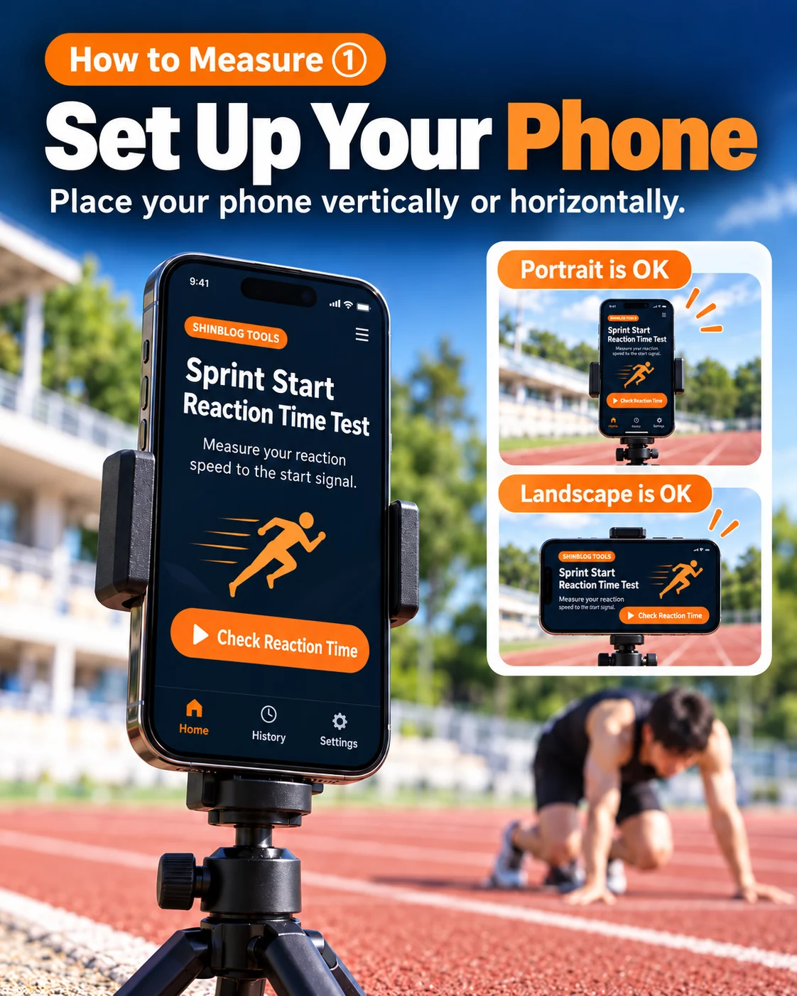 Reaction time test step 1: set up the phone in portrait or landscape orientation