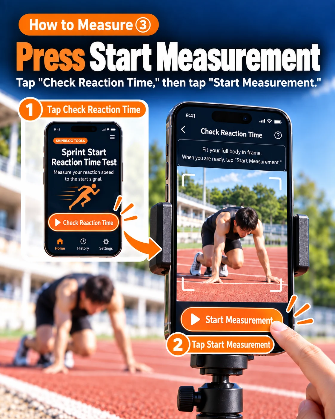 Reaction time test step 3: tap Check Reaction Time and then Start Measurement