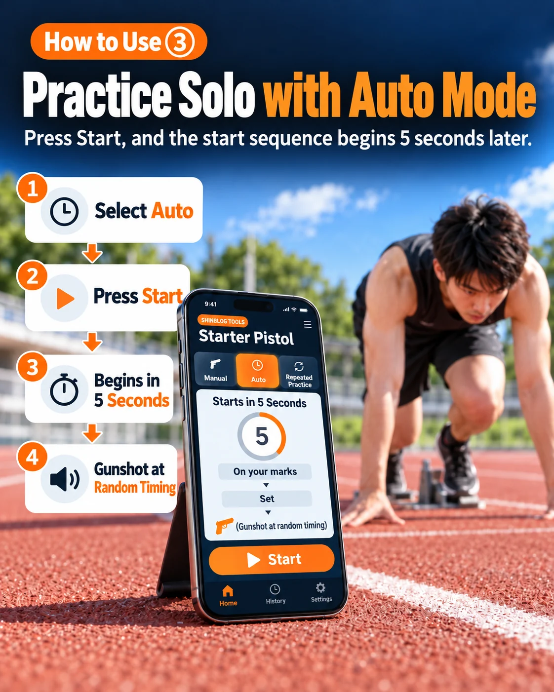 Starter Pistol how-to step 3: practice solo with Auto mode